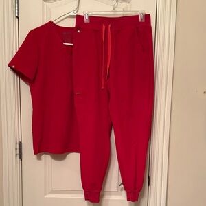 Red Scrub Set with Jogger Pants
